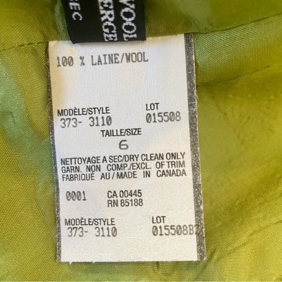 Louben Lime Green 100% Virgin Wool Single Breasted Blazer Jacket  Size 6 - Picture 7 of 8